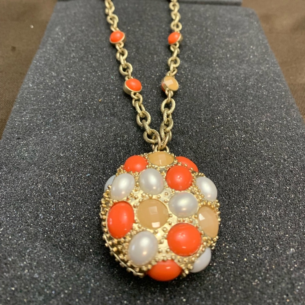 Lis Sophia Long Gold Necklace with Orange beads